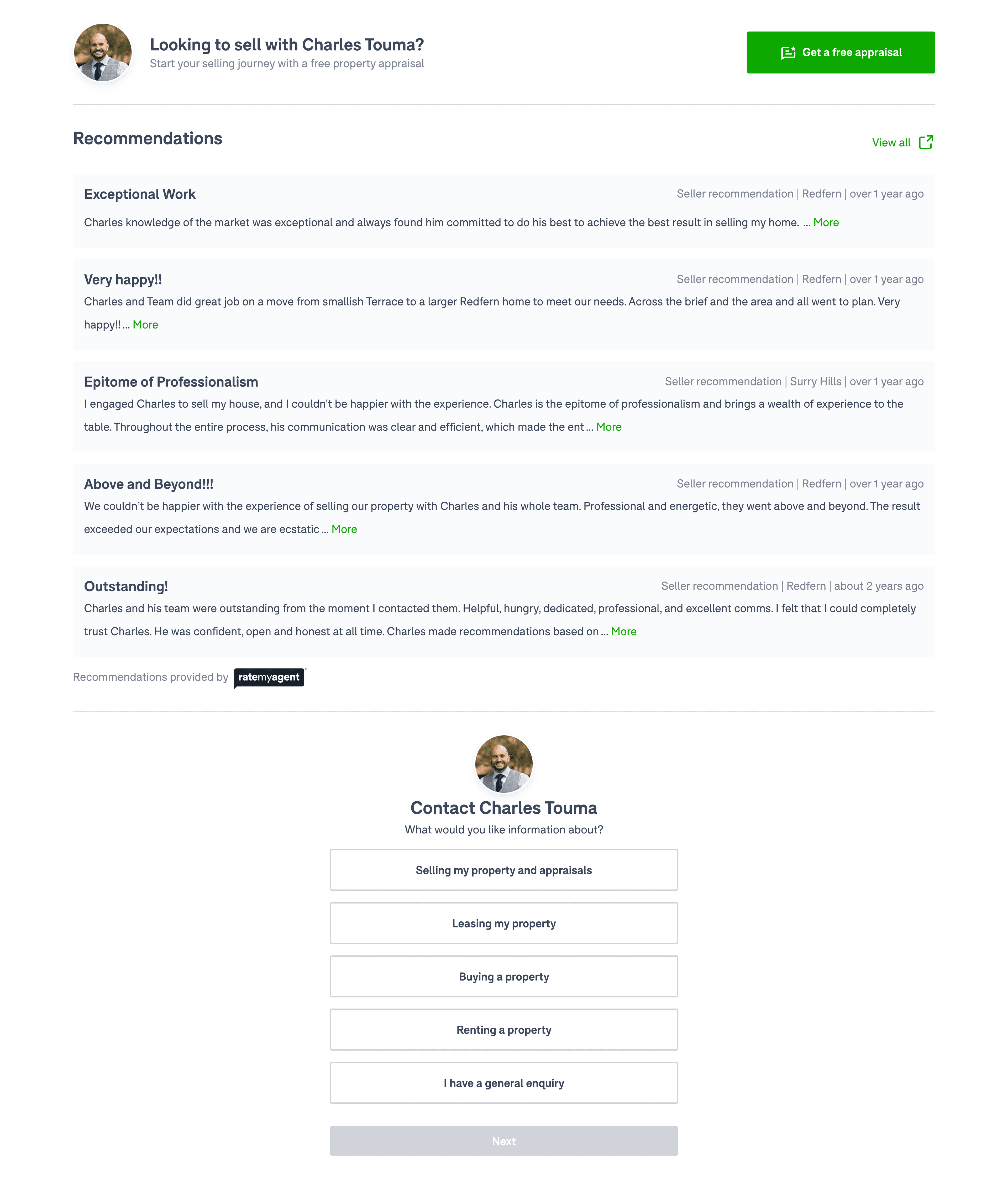 Domain agent reviews and enquiry form — before, decoupled layout