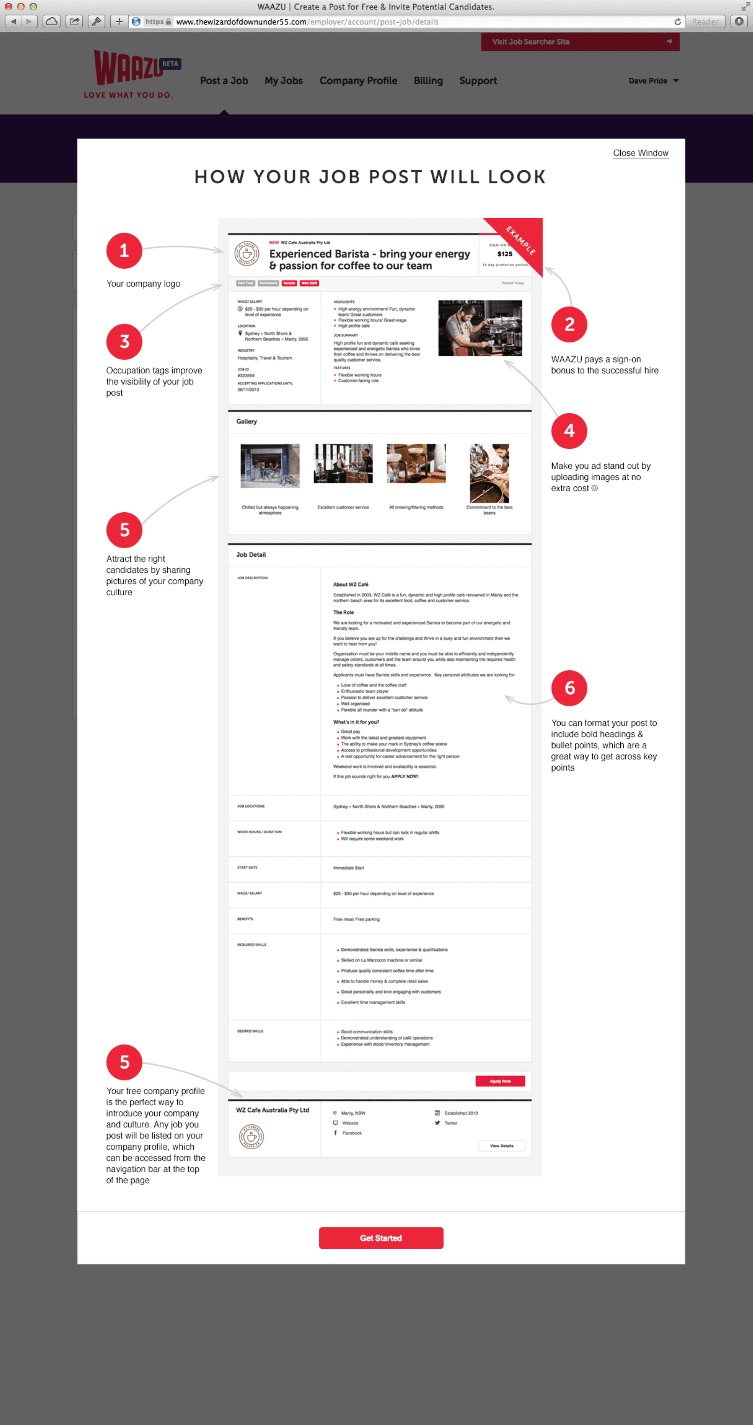 WAAZU job post — annotated walkthrough of the employer job listing